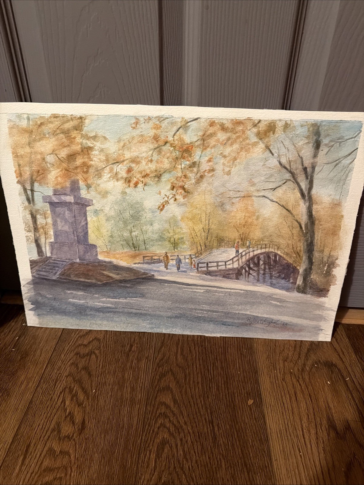 Original 1983 Phyllis Wright Watercolor Double-Sided Landscape Princeton Artist