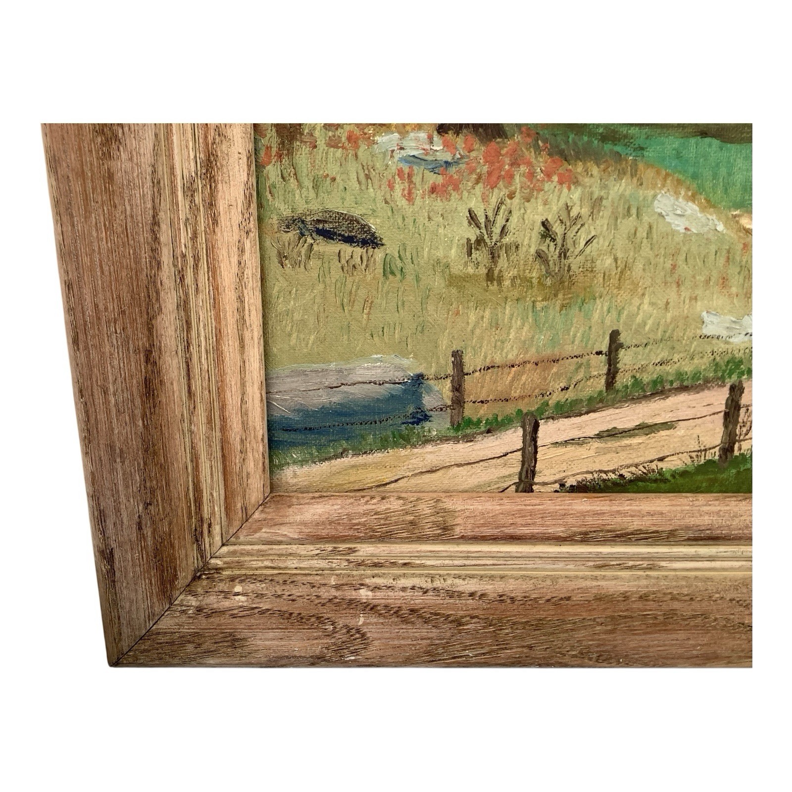 Vintage Fall Landscape Original Oil Painting Vibrant Wood Frame Artist Signed