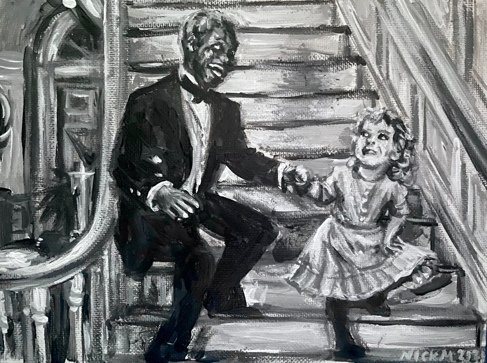 Shirley Temple, Bill Robinson- Little Colonel- 6x8in painting- artist Nick Mears