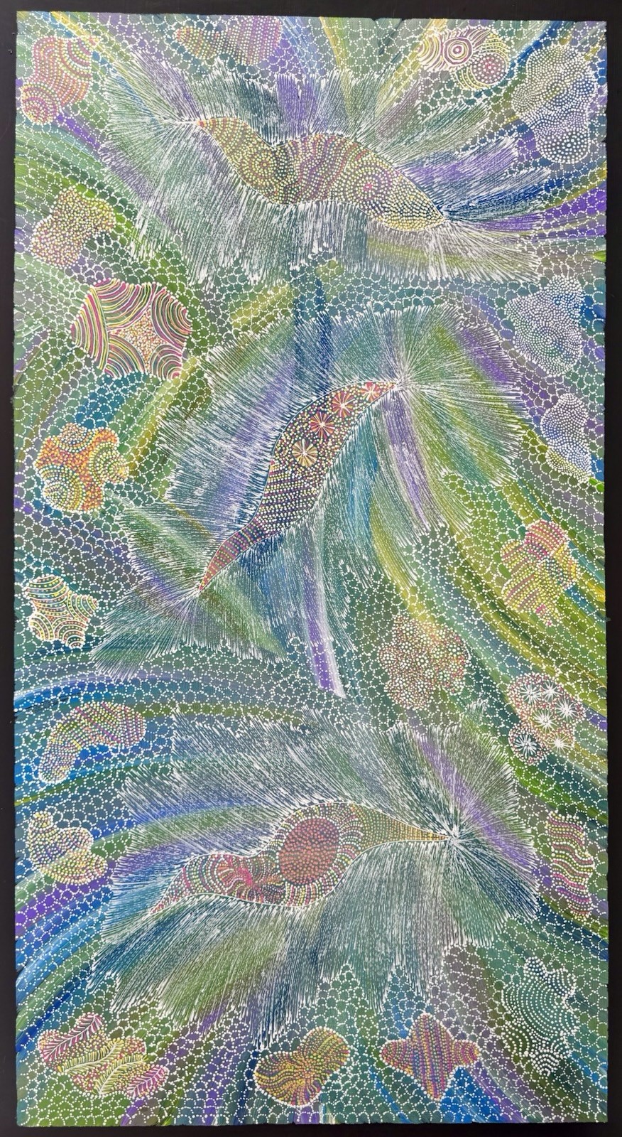 Jedda Purvis Kngwarreye. Authentic Aboriginal Art. Size 100cm x 50cm,Pencil Yam