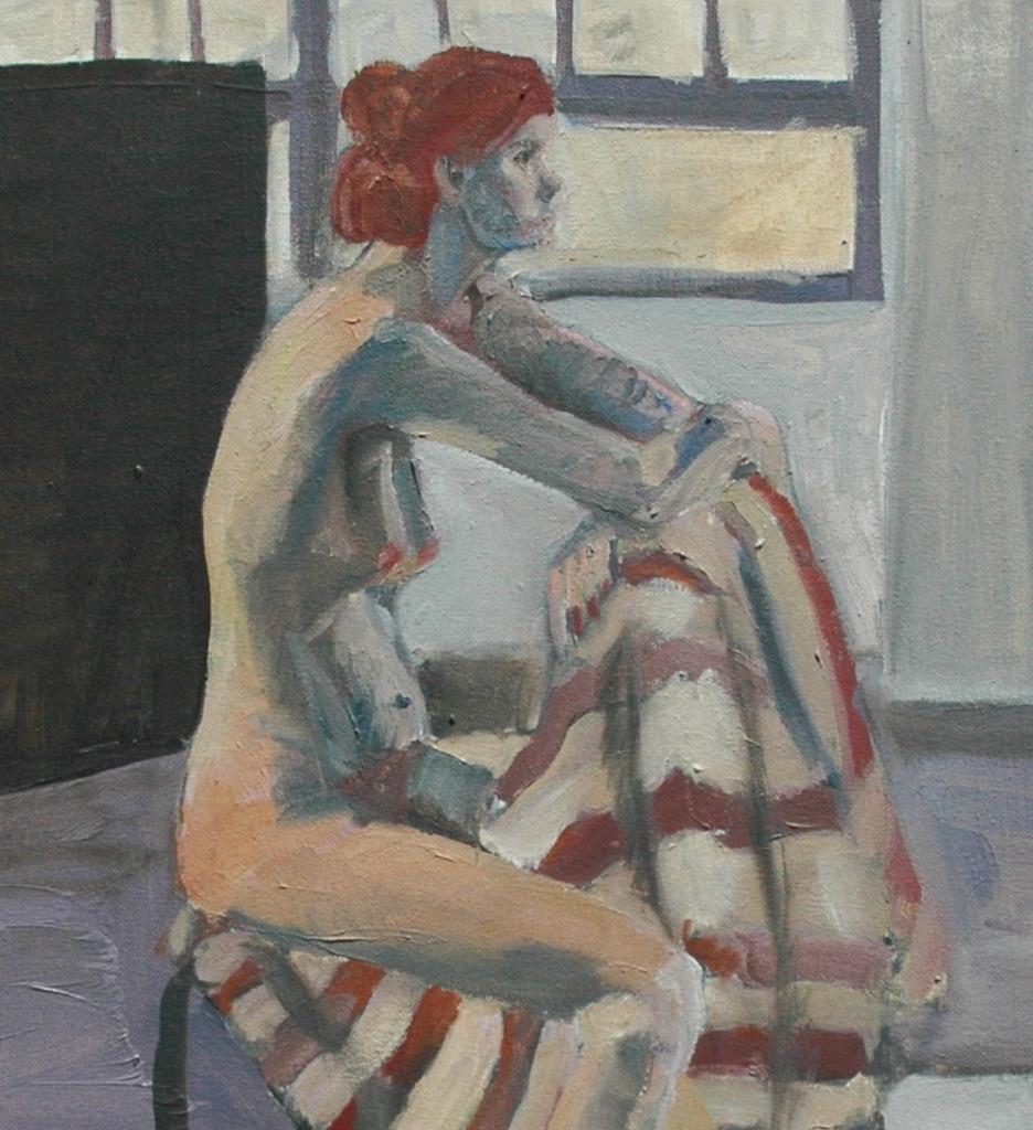 Modernist Oil on Canvas of a Nude Redheaded Woman Sitting in Chair by Jay Gould