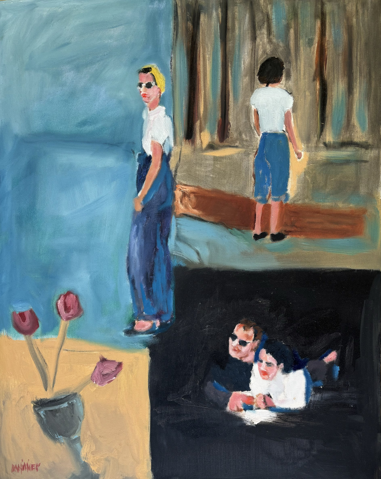 Family HIstory Collage original figurative oil painting 28×22 in Mary Hillier