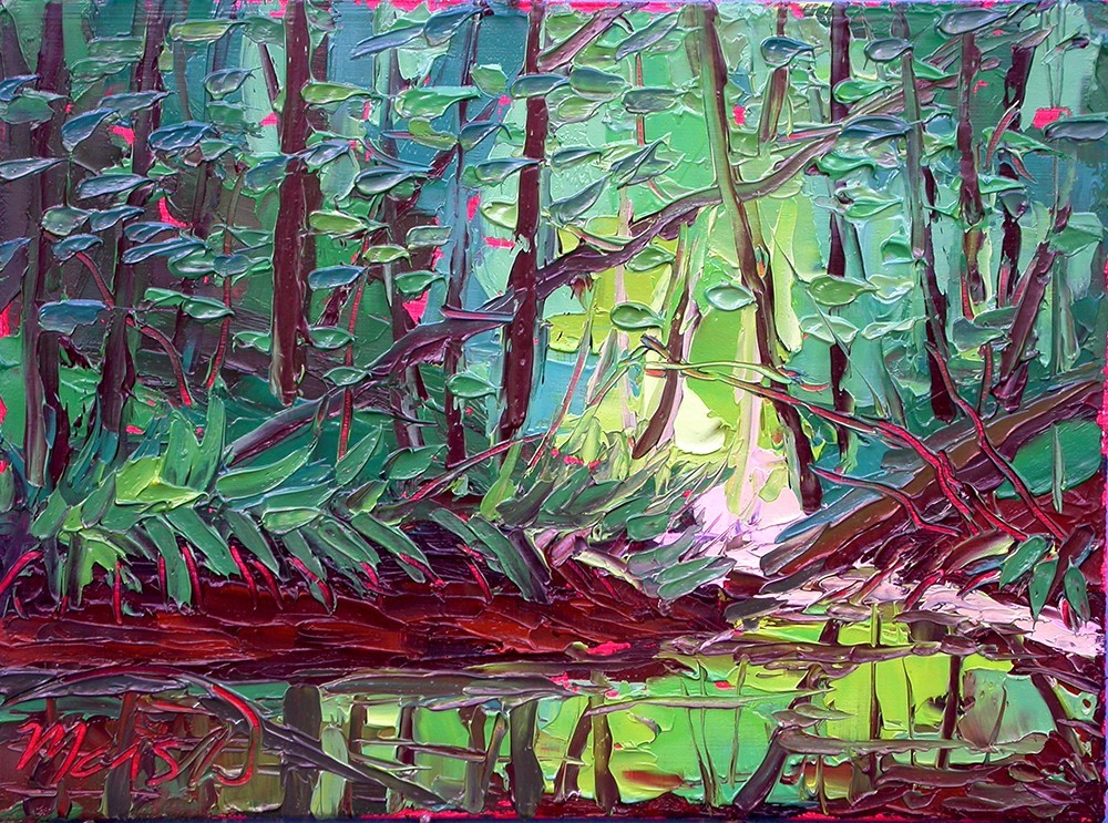 6×8 Original Oil Painting Autumn Forest Creek Textured Hand Painted Wall Decor