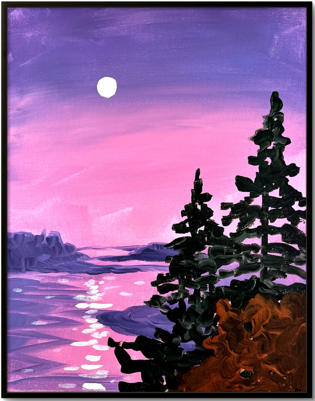 Forest Lake Sunset Painting, Expressive Landscape Art 11×14