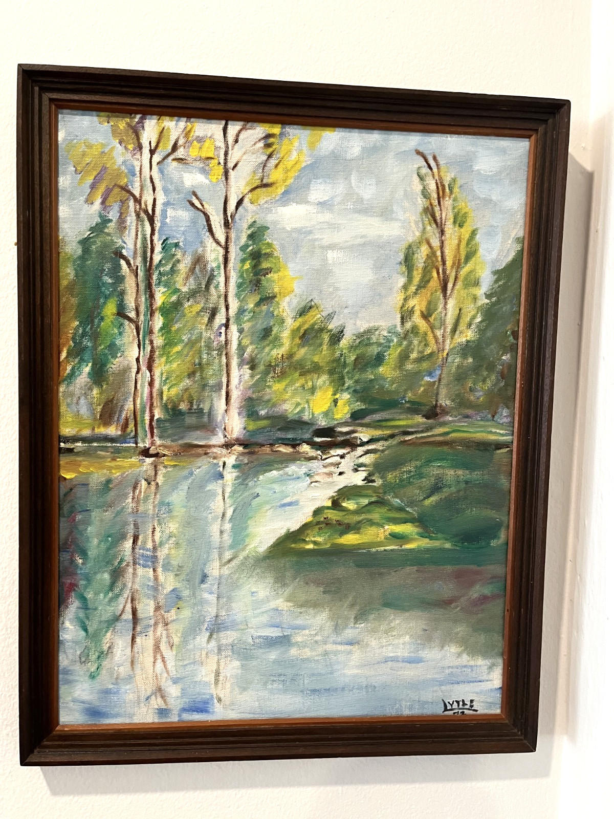 VTG Lytle Signed Impressionist Oil Painting Tranquil Lake Framed