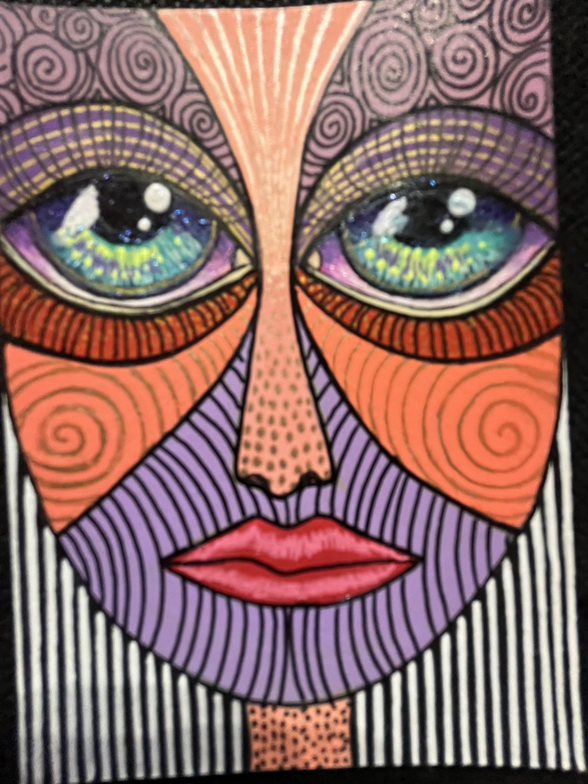 Original ACEO Art Card Painting Big Eyes Freaky Weird Girl