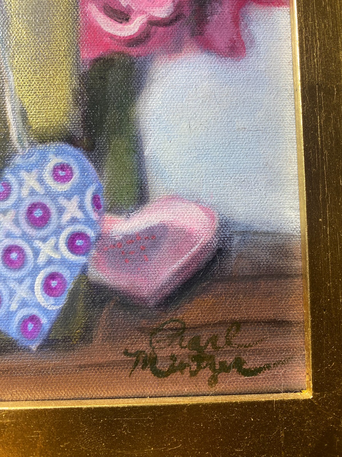Pearl Mintzer «Hearts And Flowers Scene» Oil Painting – Signed And Framed