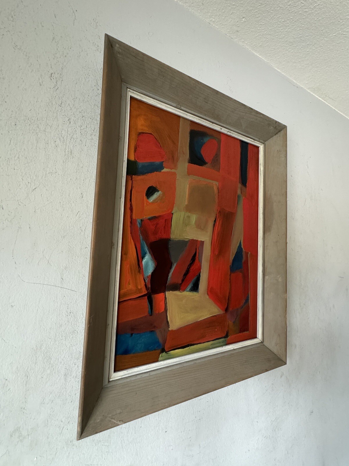PATRICK RYAN VINTAGE MODERN ABSTRACT CUBIST HARD EDGE OIL PAINTING OLD 1950s