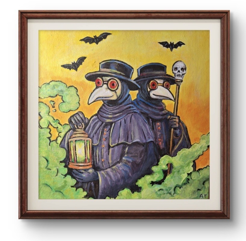 Original Plague Doctor painting 10x 10 canvas acrylic abstract home wall art