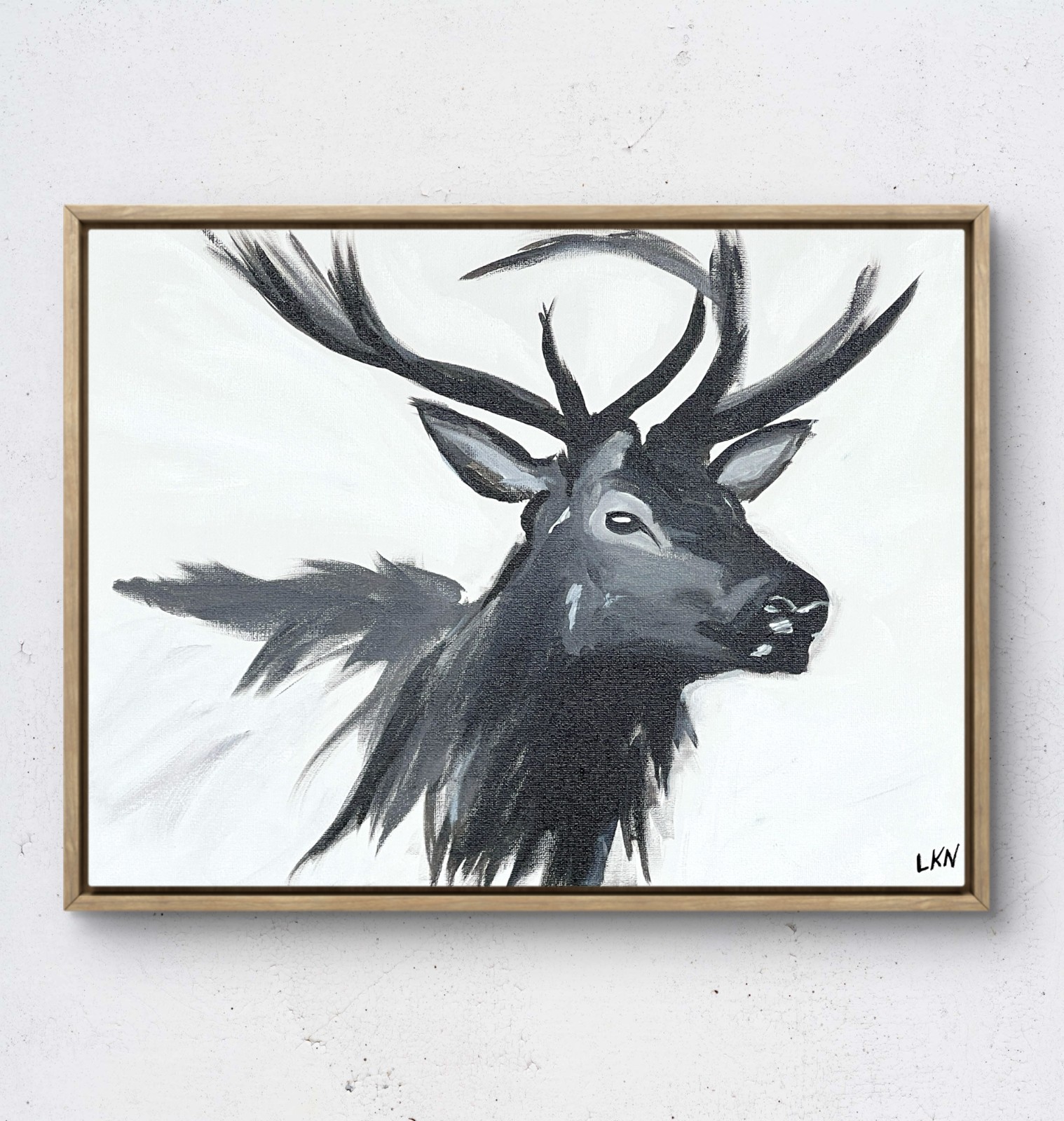 Laeknapes Monochromatic Elk Abstract Art 12X16 Canvas Expressionist Home Decor