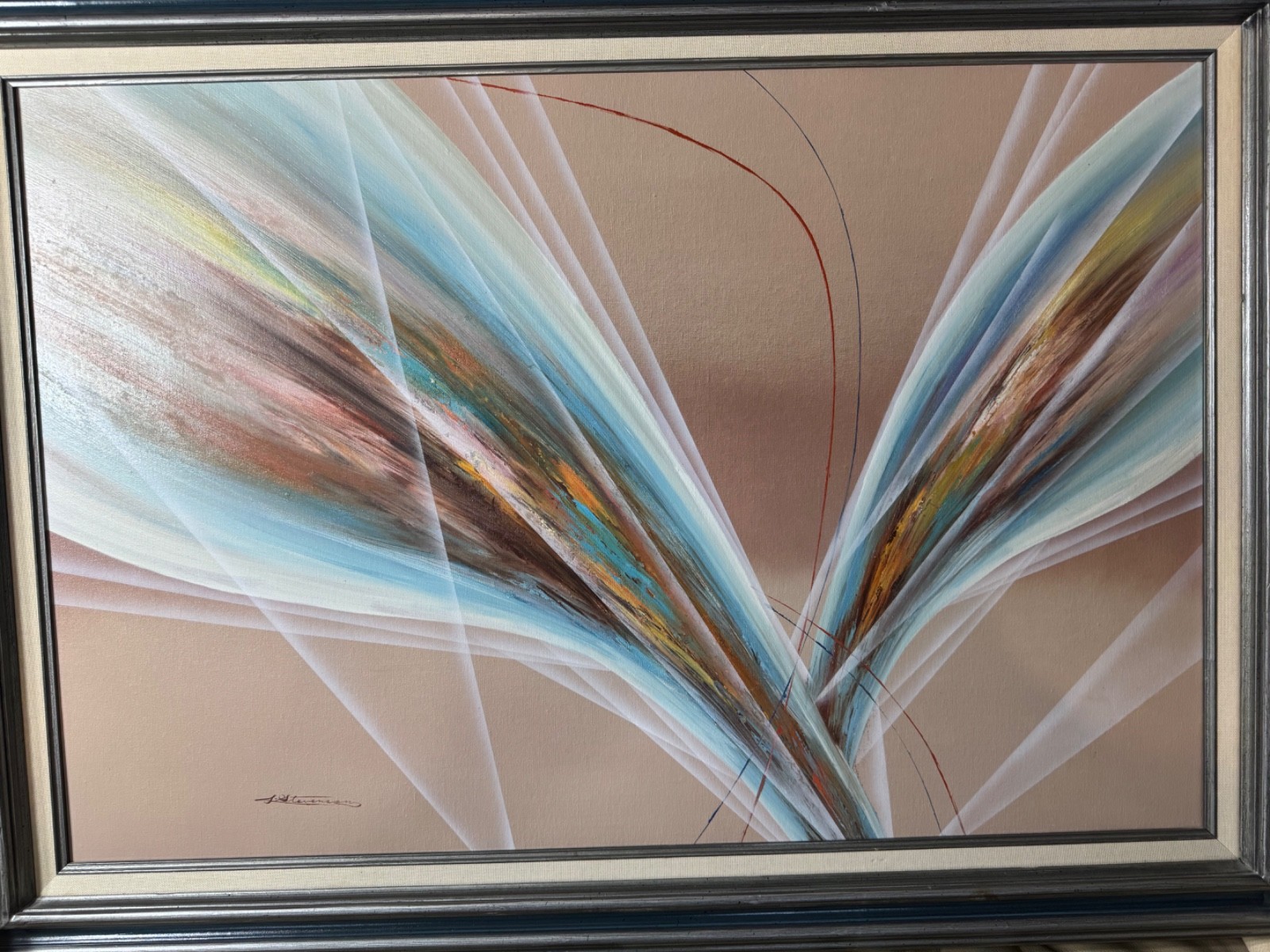 Large S Stephenson «Abstract Composition Scene» Oil Painting – Signed And Framed