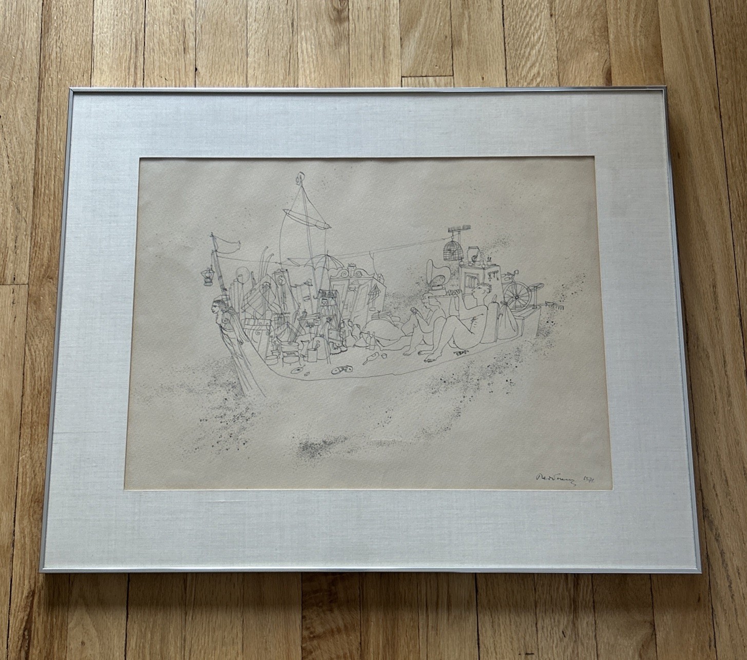 Vintage Ink on Paper Illegibly Signed Line Drawing Picasso Mattise Chagall Style