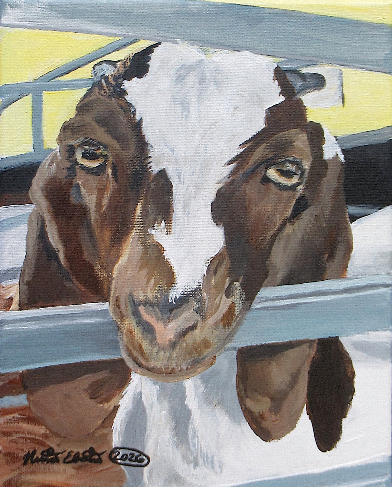 Goat, farm animals, original art, acrylic painting on canvas, 8×10 inches