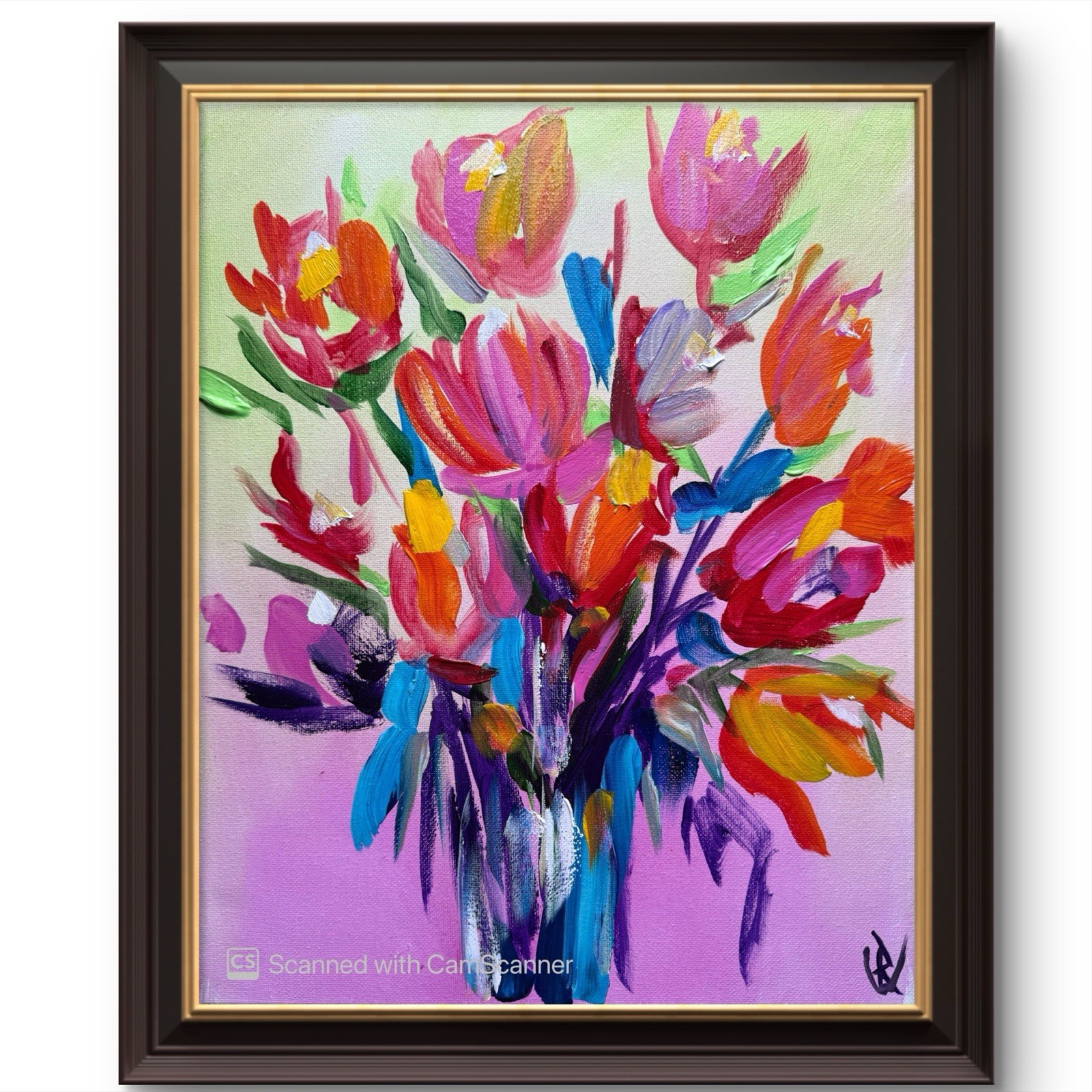 Abstract Floral Arrangement Painting 11×14 Acrylic Canvas Modern Flower Art