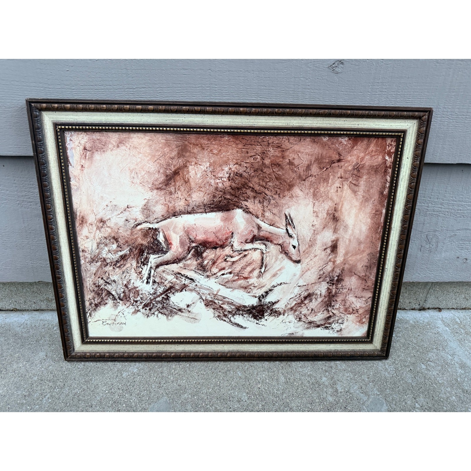 Original Signed David E Garrison Deer Wildlife Conte Crayon Framed Artwork