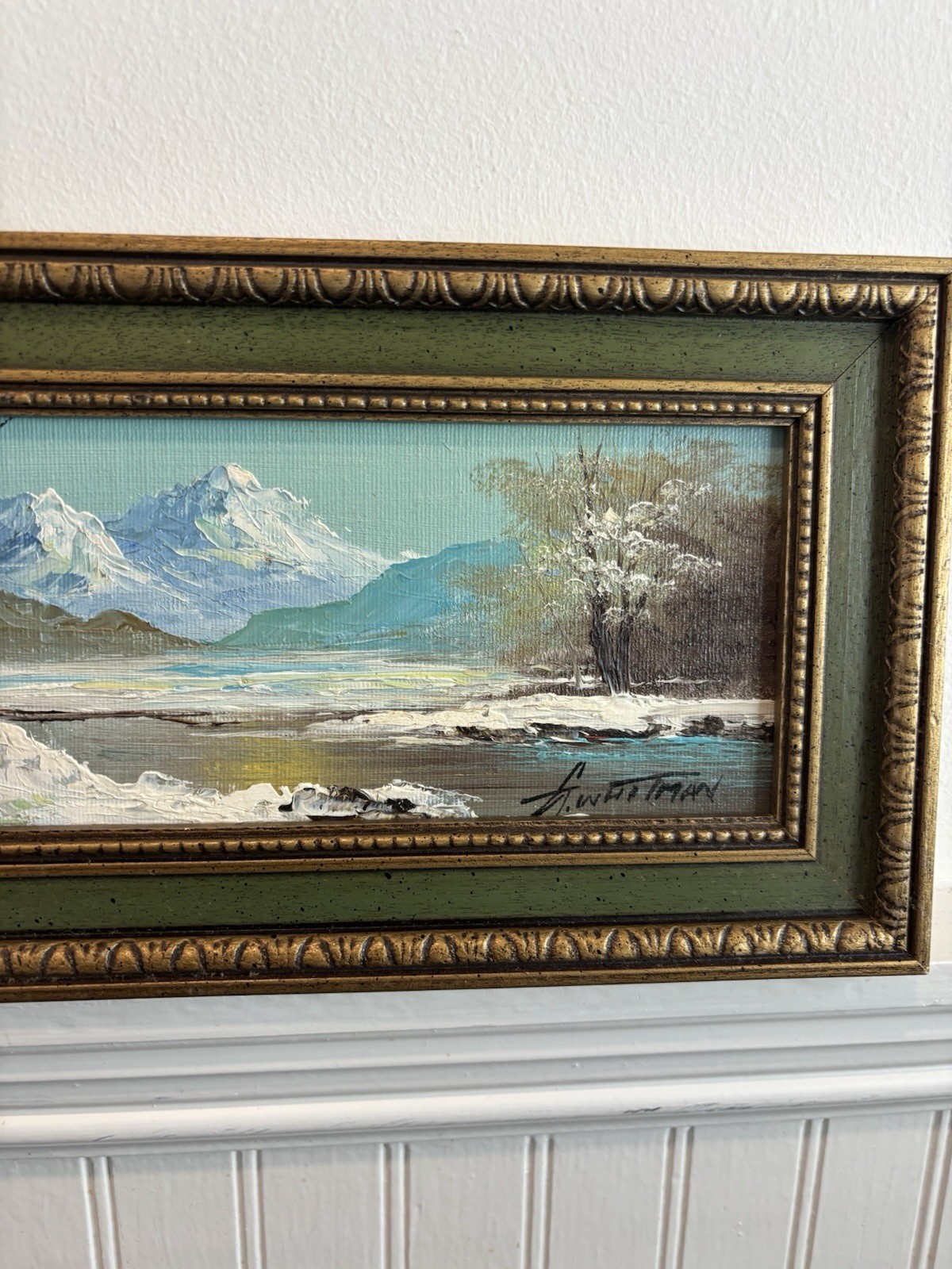 Vintage G. Whitman Original Signed Landscape Oil Painting Framed 14.5” X 6.5”