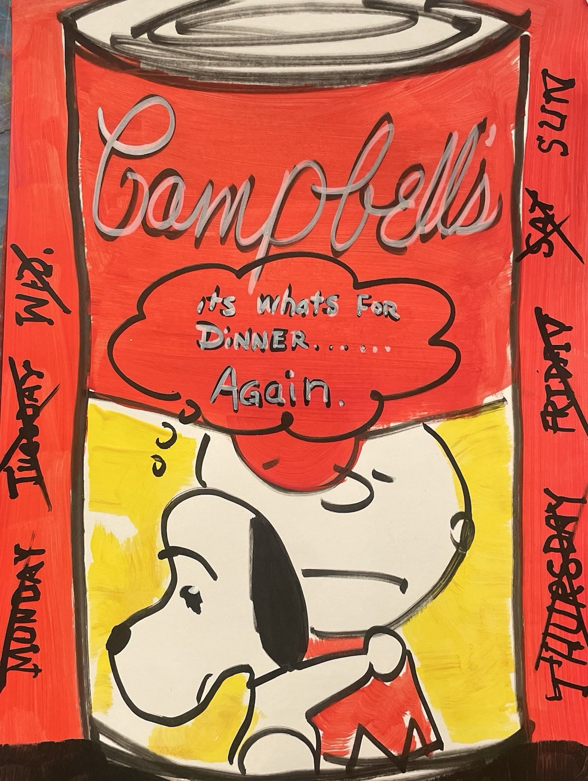Twylie Campbell’s Soup Can Snoopy Pop Art acrylic on Paper
