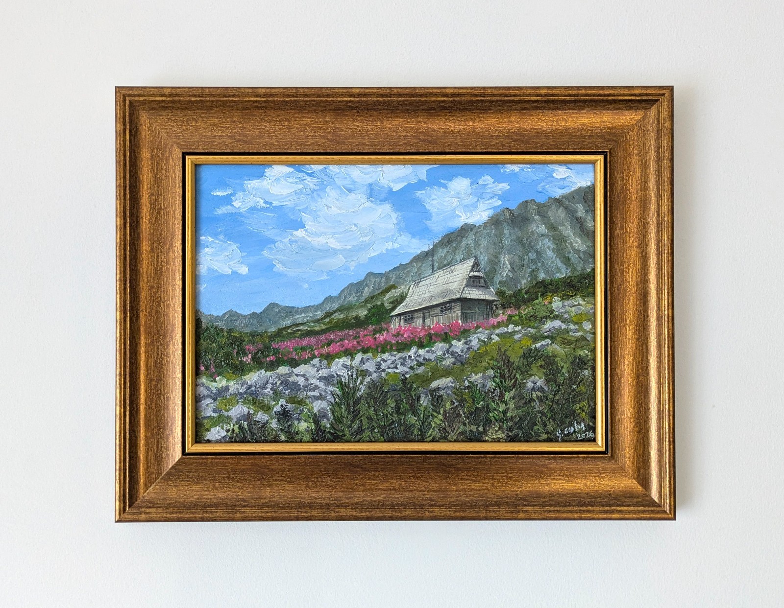 Framed Original Oil Painting Tatra Mountains Impasto Landscape Poland Wall Art