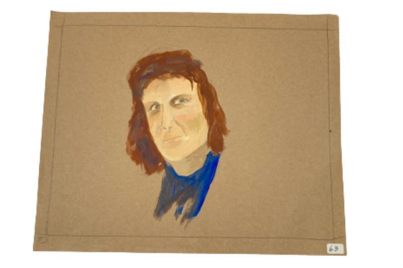 Hand Painted Art Guy Shades of Blue and Brown June 2013 Portrait Handmade