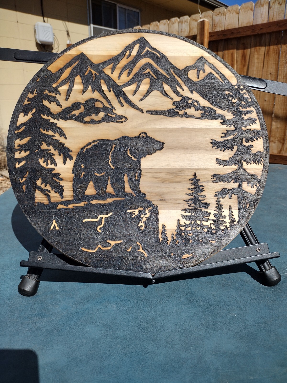 Solar Pyrography wood burning bear wildlife decor outdoors 