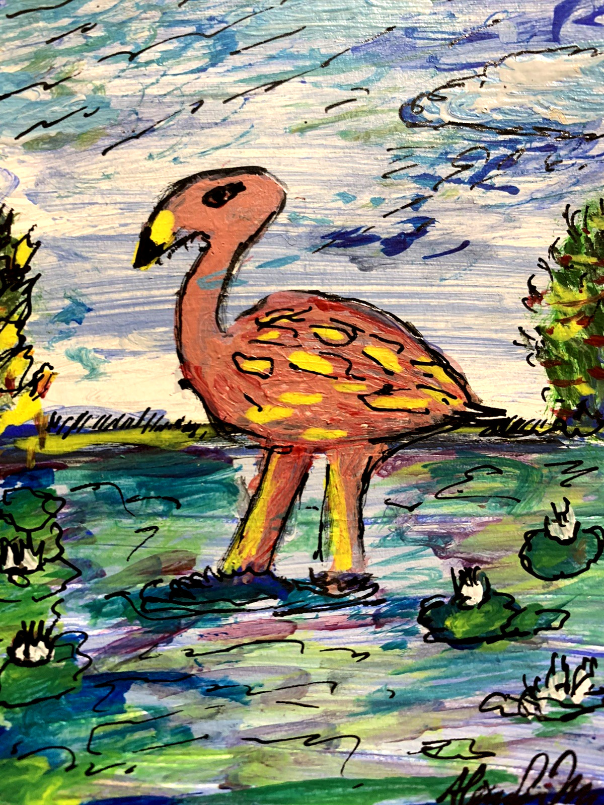 Original Artwork Flamingo Animal ACEO Handmade Signed By Artist