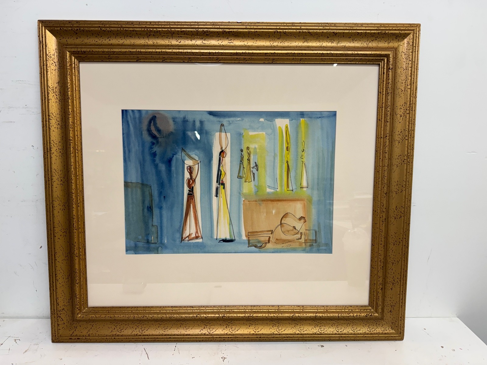 Vintage Israeli Watercolor of Jacob & Rachel at the Well Signed Joseph Kossonogi