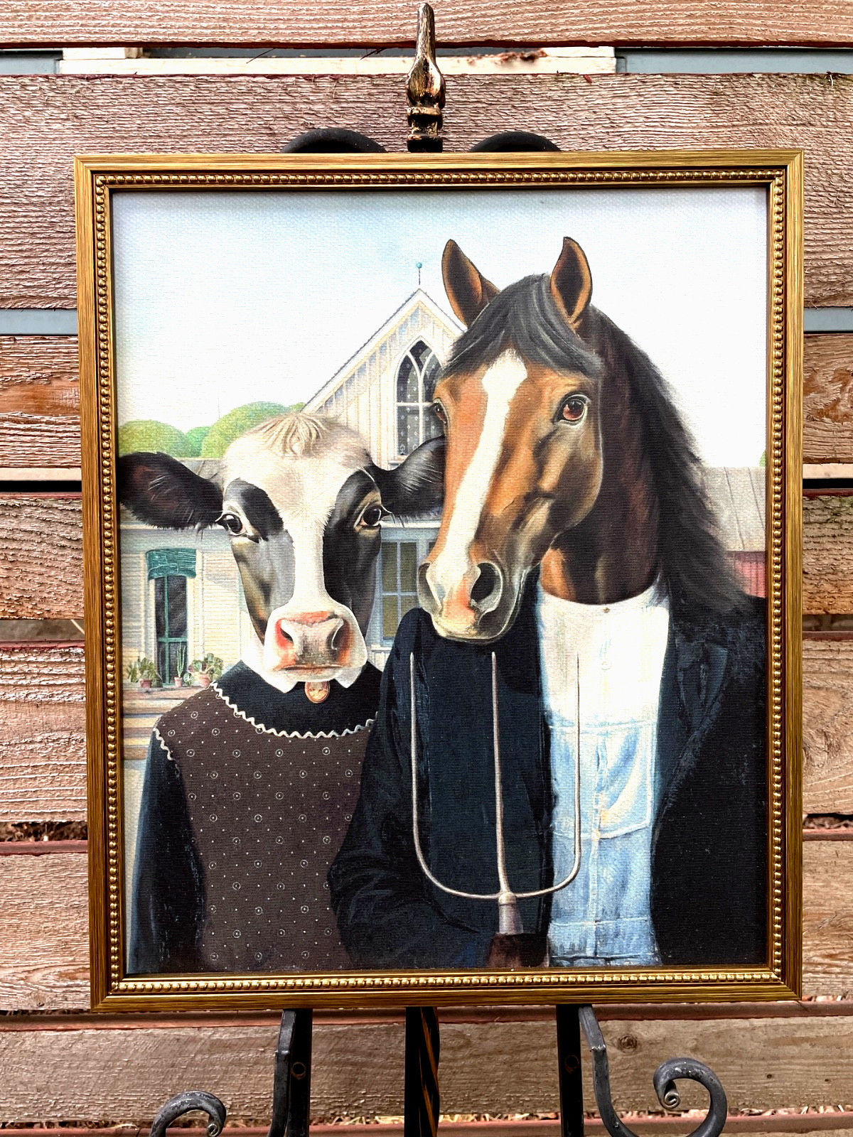 AMERICAN GOTHIC: Farm Animals Remake of 1930’s Iconic Painting, a Canvas Print