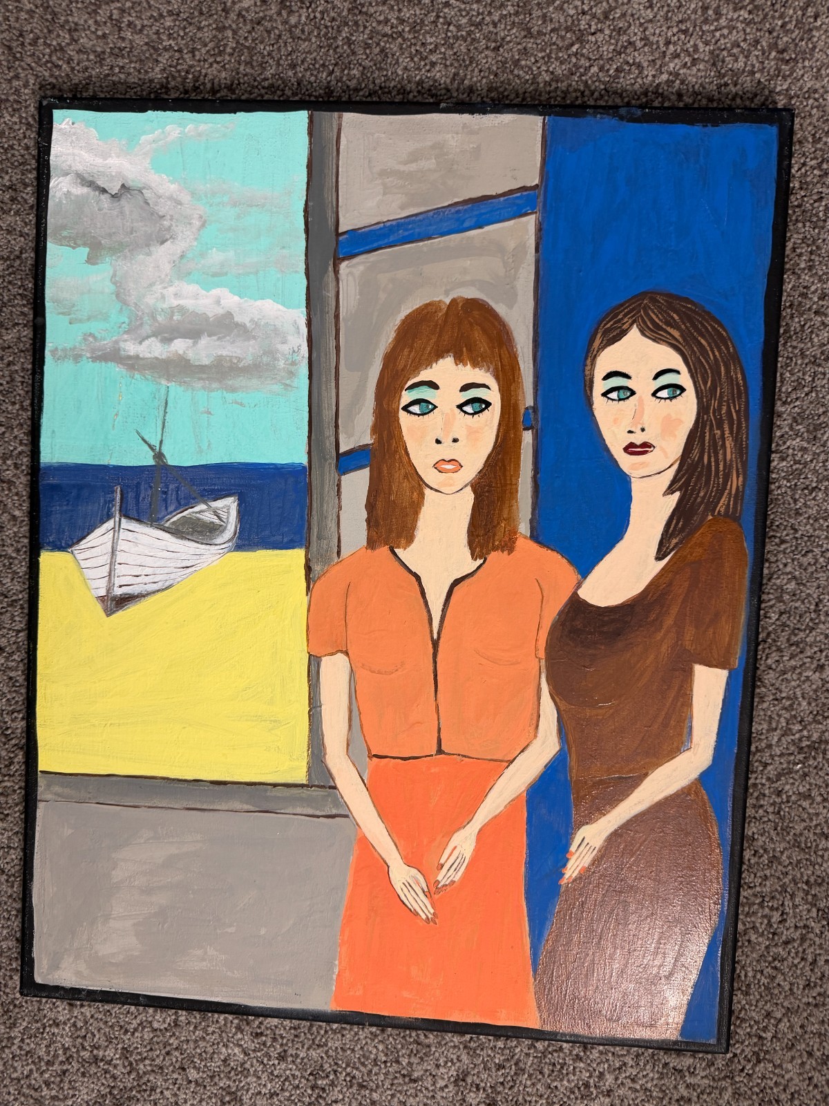 Oil on Canvas Painting, folk art, in stile of CHARLES LEVIER 20″ x 16″