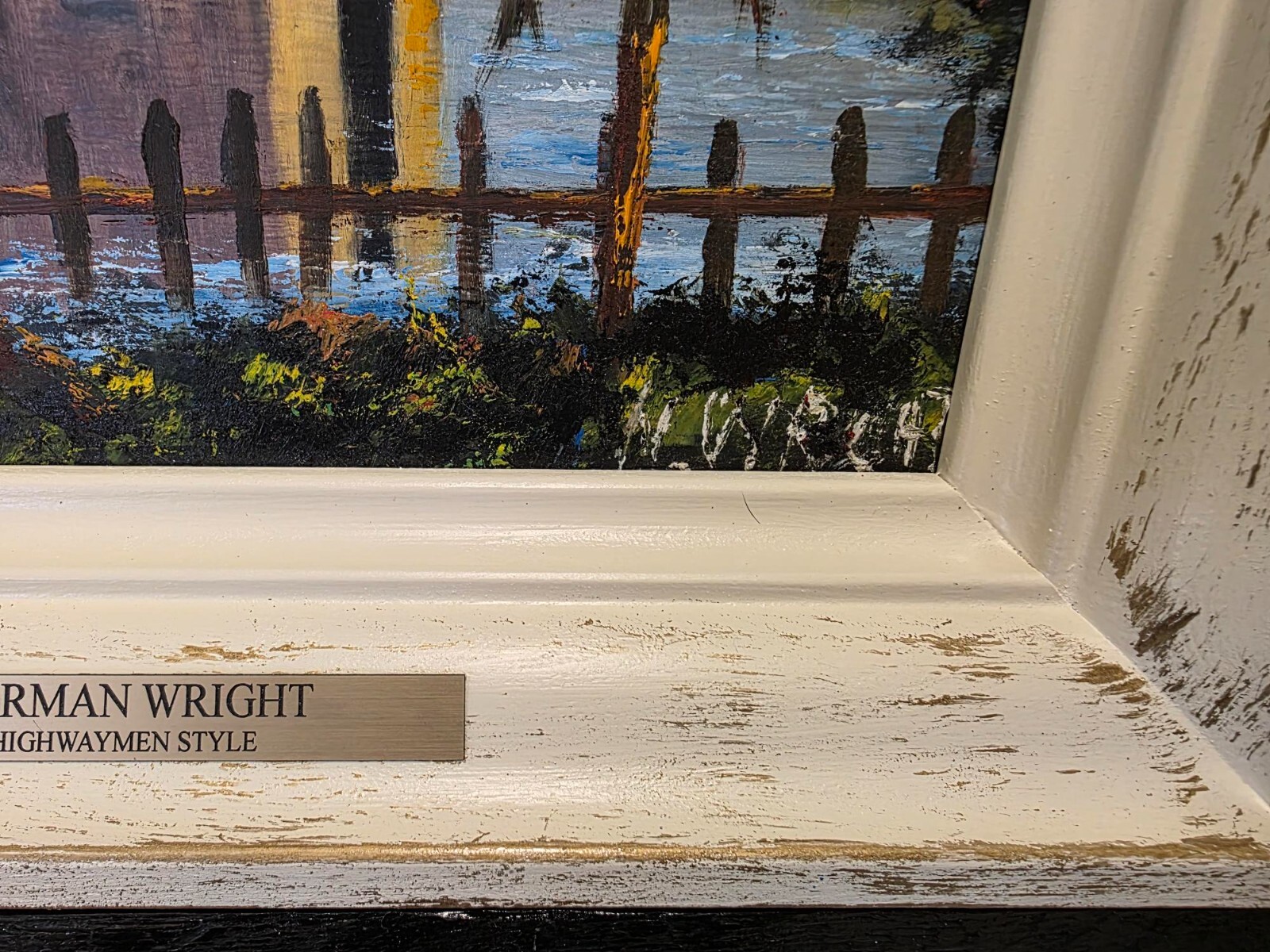 NORMAN WRIGHT FL. HIGHWAYMEN STYLE PAINTING SIGNED OIL ON MASONITE FRAMED COA