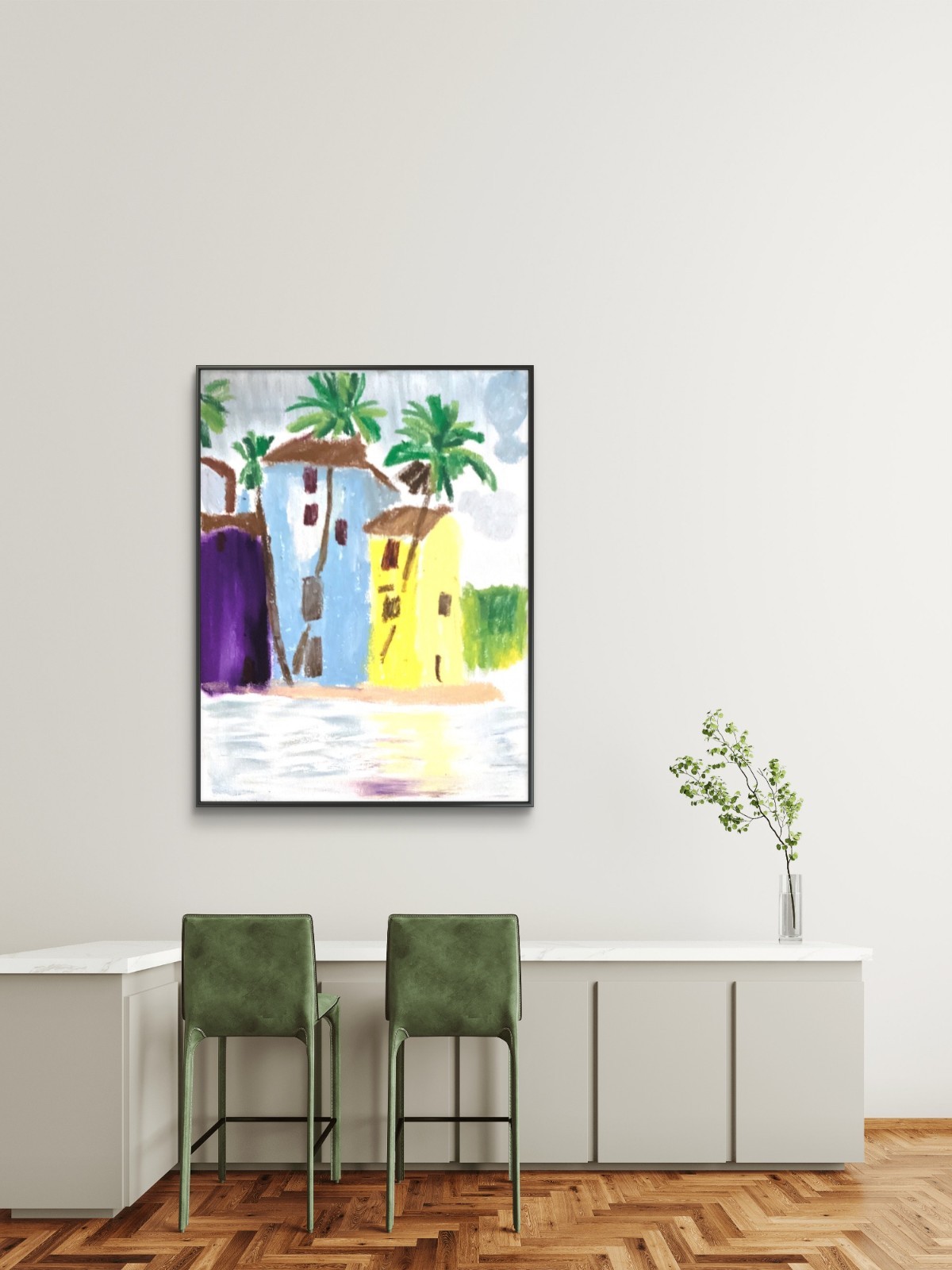 Seaside Ocean Blue House Pop Bold Original Art 11×14 Canvas