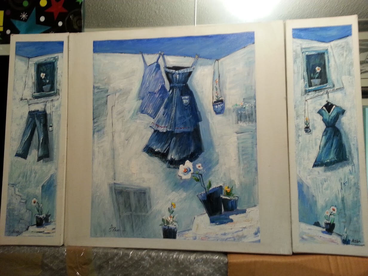 AZEN TSANG Chinese surrealist painter. THREE [3] for one price !