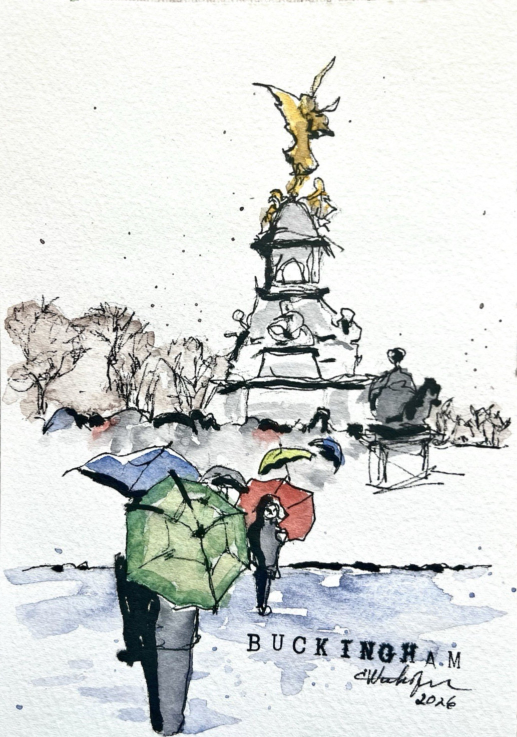 Buckingham Palace Watercolor and Ink original 7×5 by Cheryl Wehofer Unframed