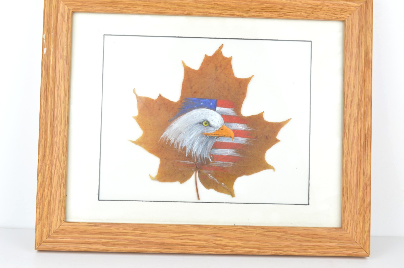 Original TNEVILLE Leaf Bald Eagle Oil Painting U.S. American Flag July 4 Art