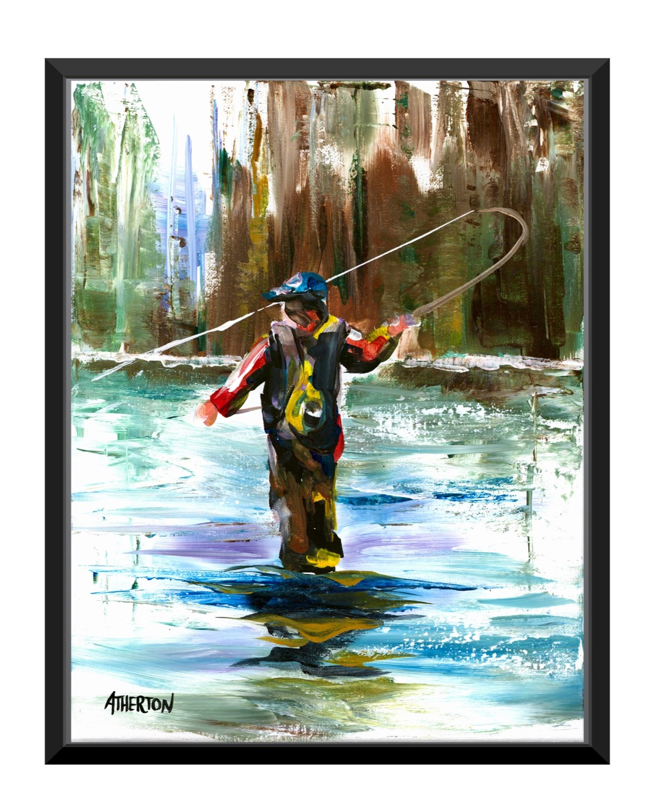 11×14 Original Fly Fishing Painting River Angler Impressionist Outdoor Art
