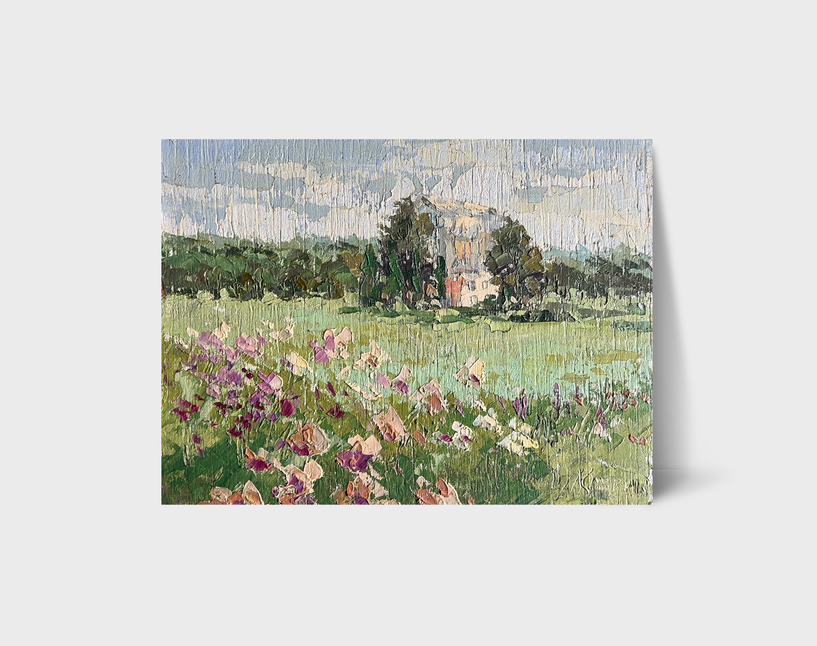Oil painting Botanical garden Ukrainian painter fiberboard original landscape
