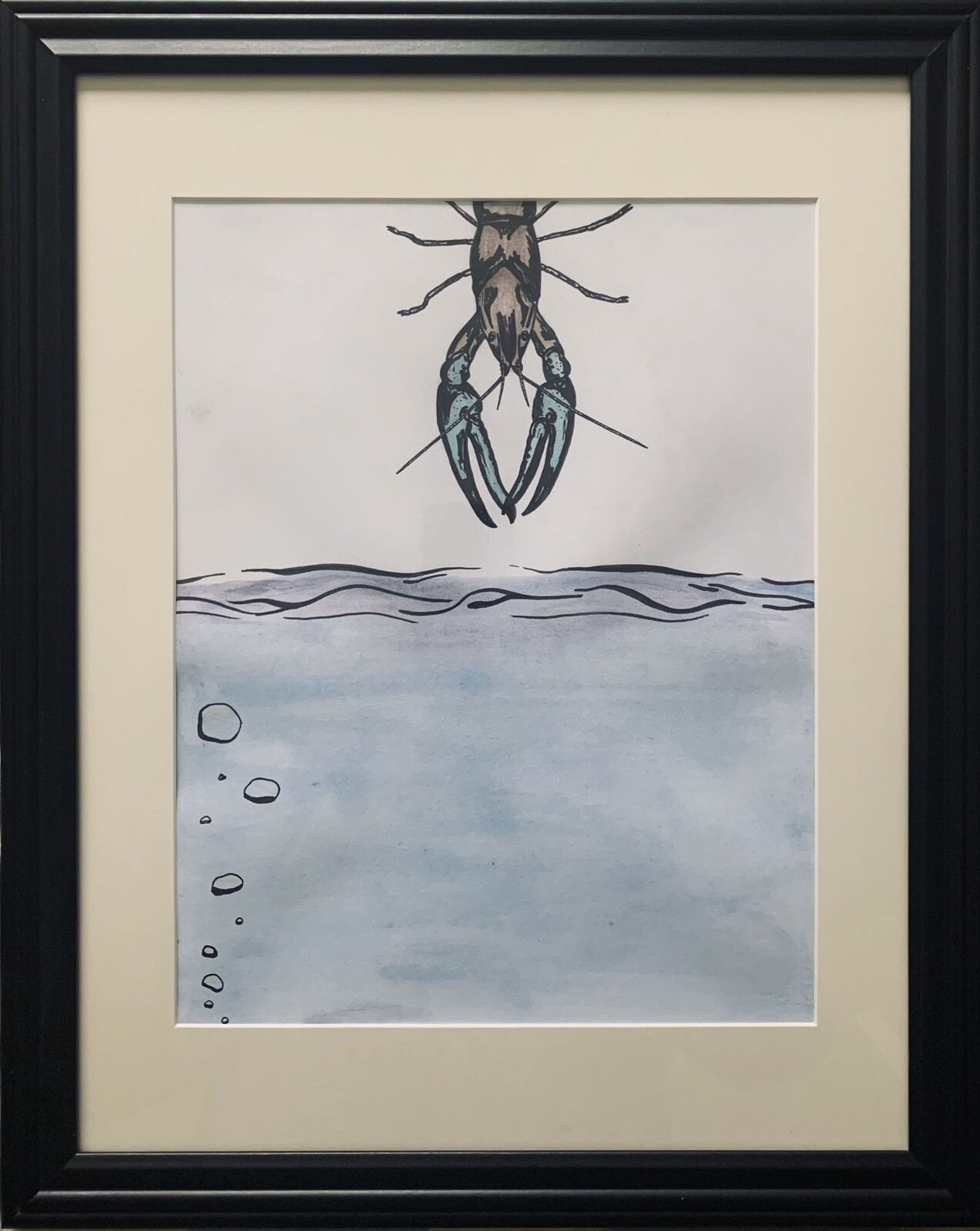 Deep Waters, 2020, 11” X 14” Contemporary Art Painting Drawing Original Crayfish