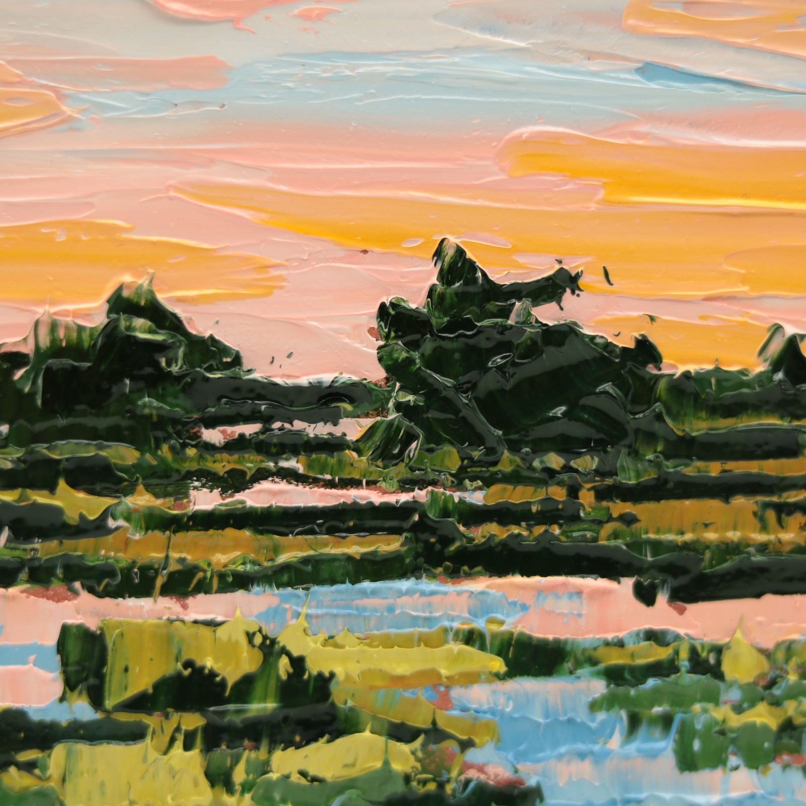 Hand-Painted Marsh Landscape Oil Painting Original Artwork Nature Canvas Art