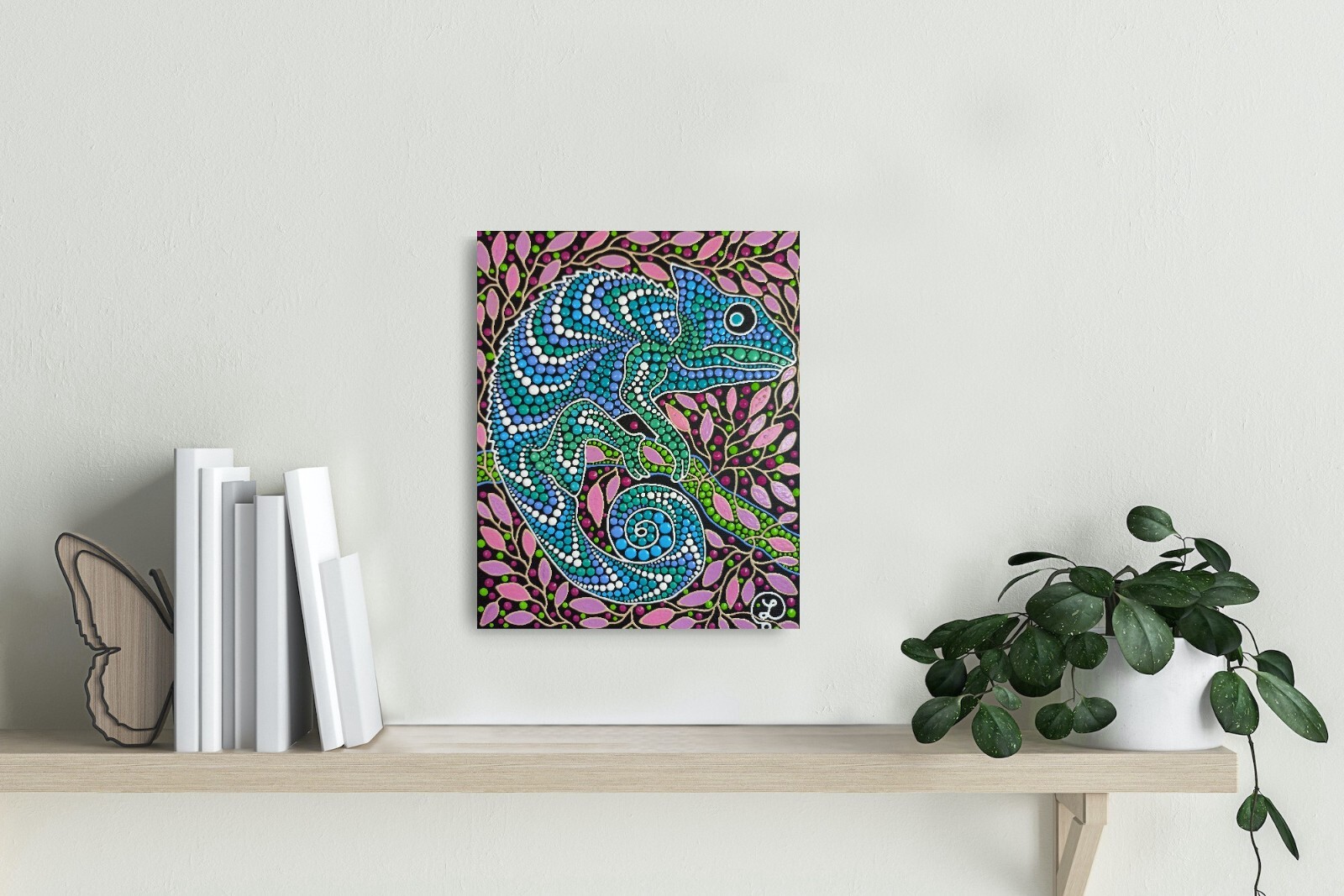 Originial Miniature Chameleon Painting Tropical Animals Lizard Reptile Art 9*12