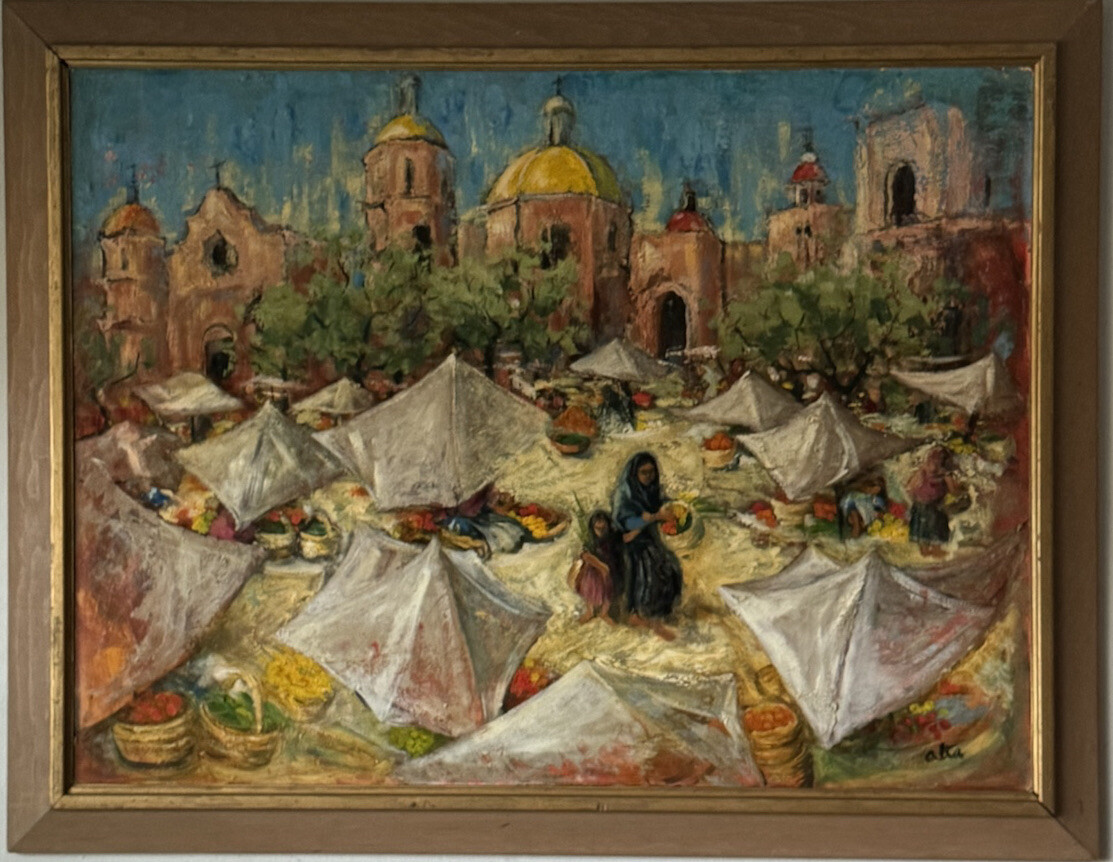 ANTIQUE MODERN CALIFORNIA ALVERA STREET LANDSCAPE OIL PAINTING OLD LOS ANGELES