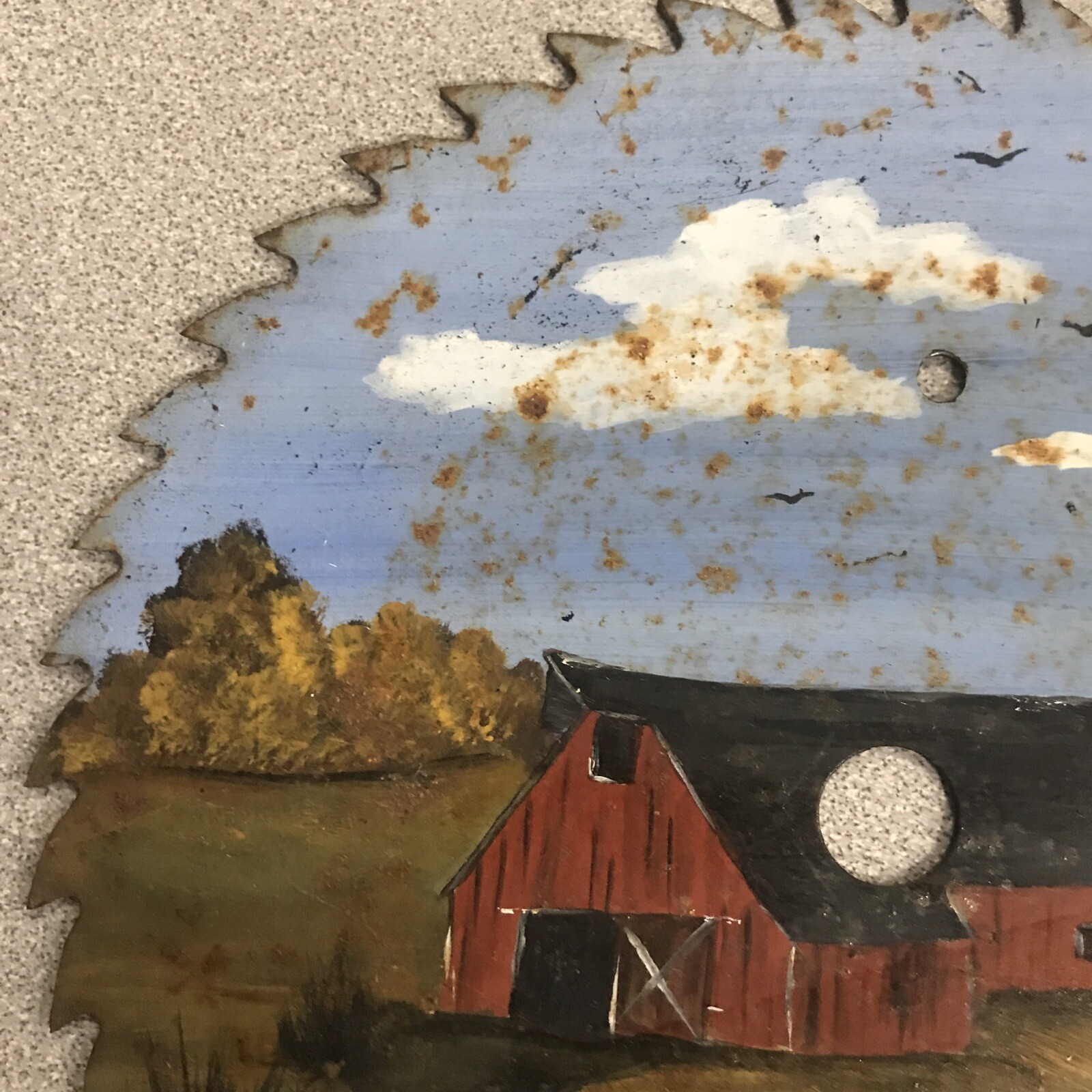 Vintage Hand Painted 7 3/4Circular Saw Blade with Country Barn Scenery – Signed