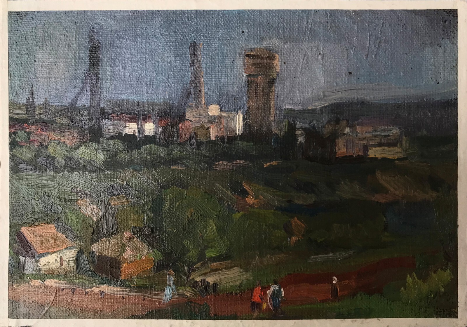 Oil Painting City View Unknown Artist Unframed Original Home Decor Art nAAA2084