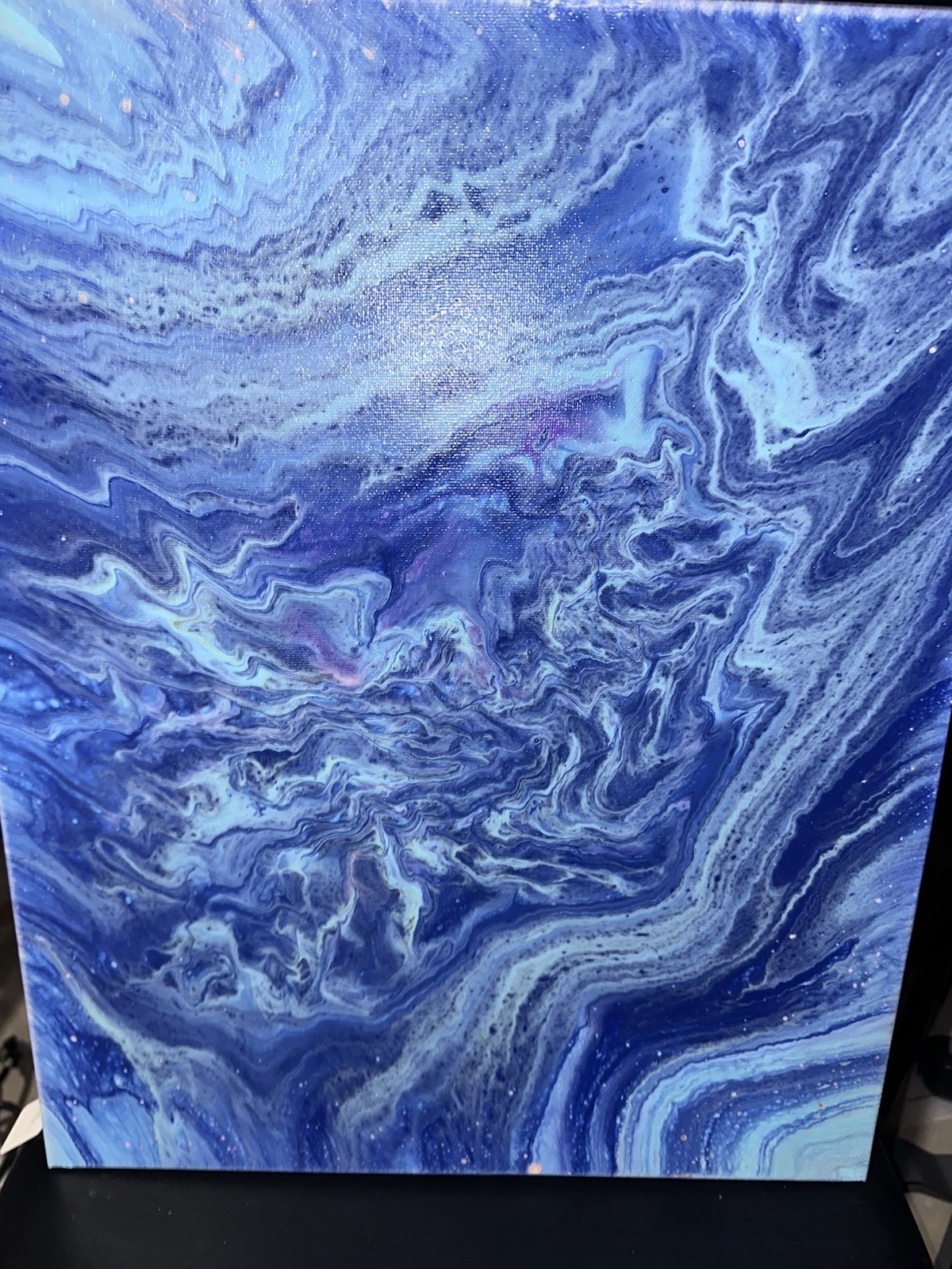 Abstract Blue & White Marbled Fluid Art Canvas Painting, Unframed, Single