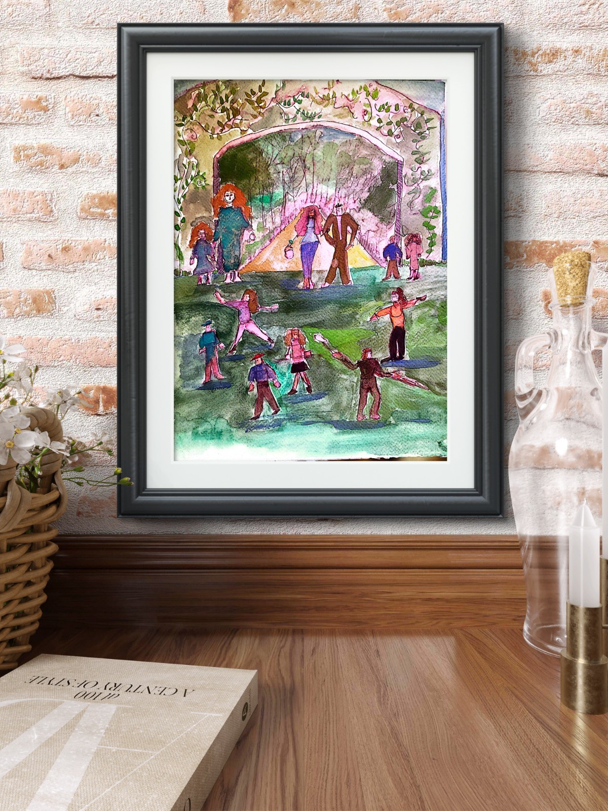 Saturday In The Park Abstract Expressionist Original Watercolor Painting 5×7