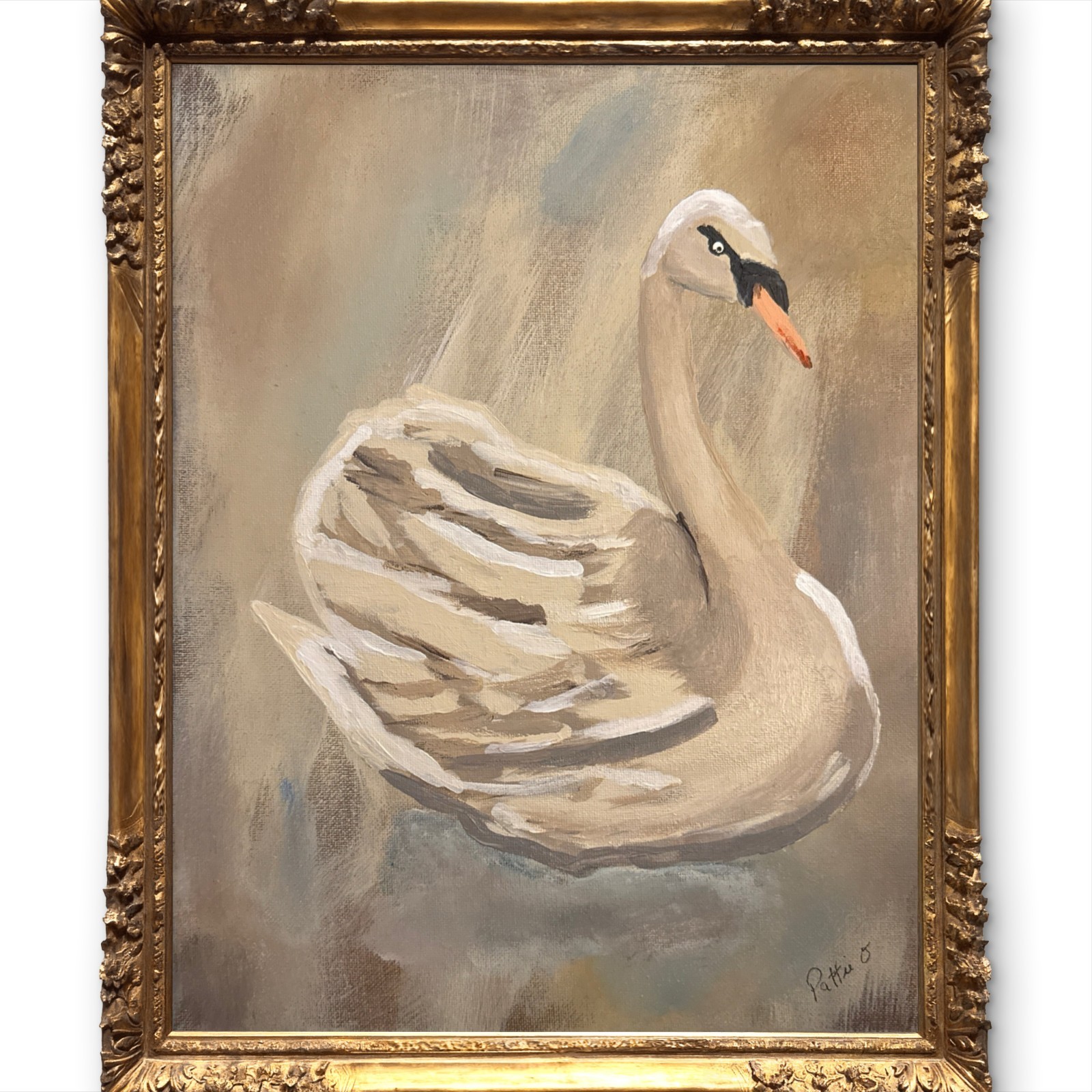 Swan Painting Cottagecore-Inspired Fine Art 14×11 Canvas Signed Home Wall Decor