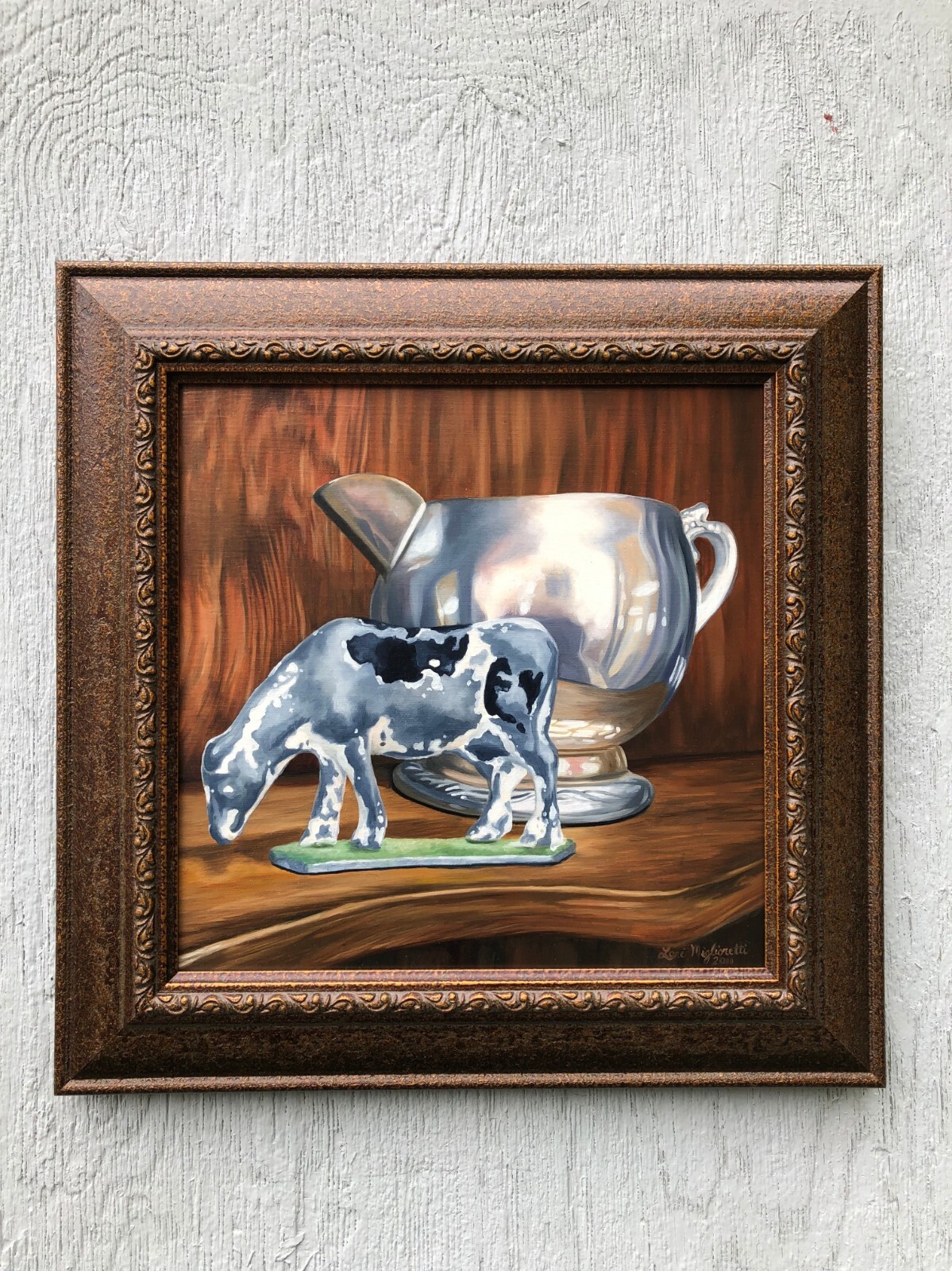 ORIGINAL STILL LIFE OIL PAINTING, by Lori Miglioretti, Dairy Cow & Milk Pitcher