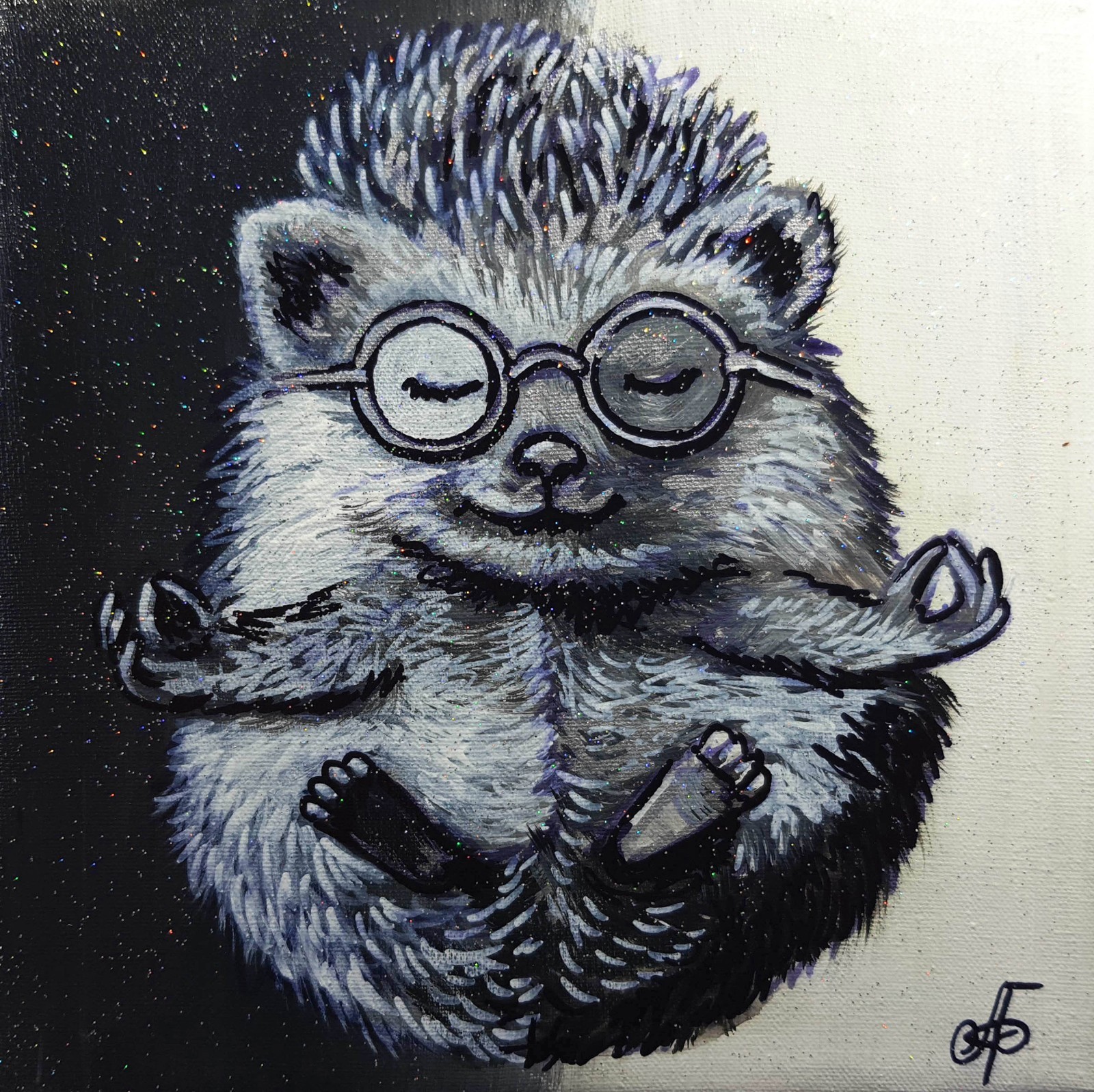 Original Acrylic Painting Funny Hedgehog Yoga Meditation Small Hand Painted Art