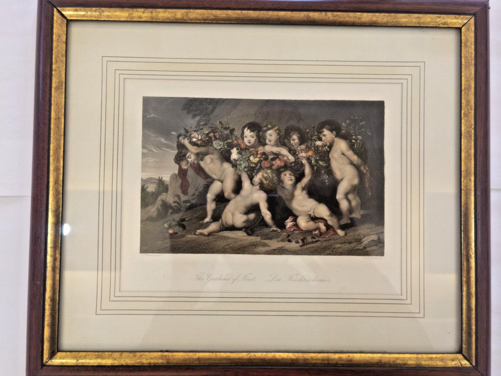 Vintage Rubins Print Garland Of Fruit Hand Painted And Signed By A.H.Payne sc