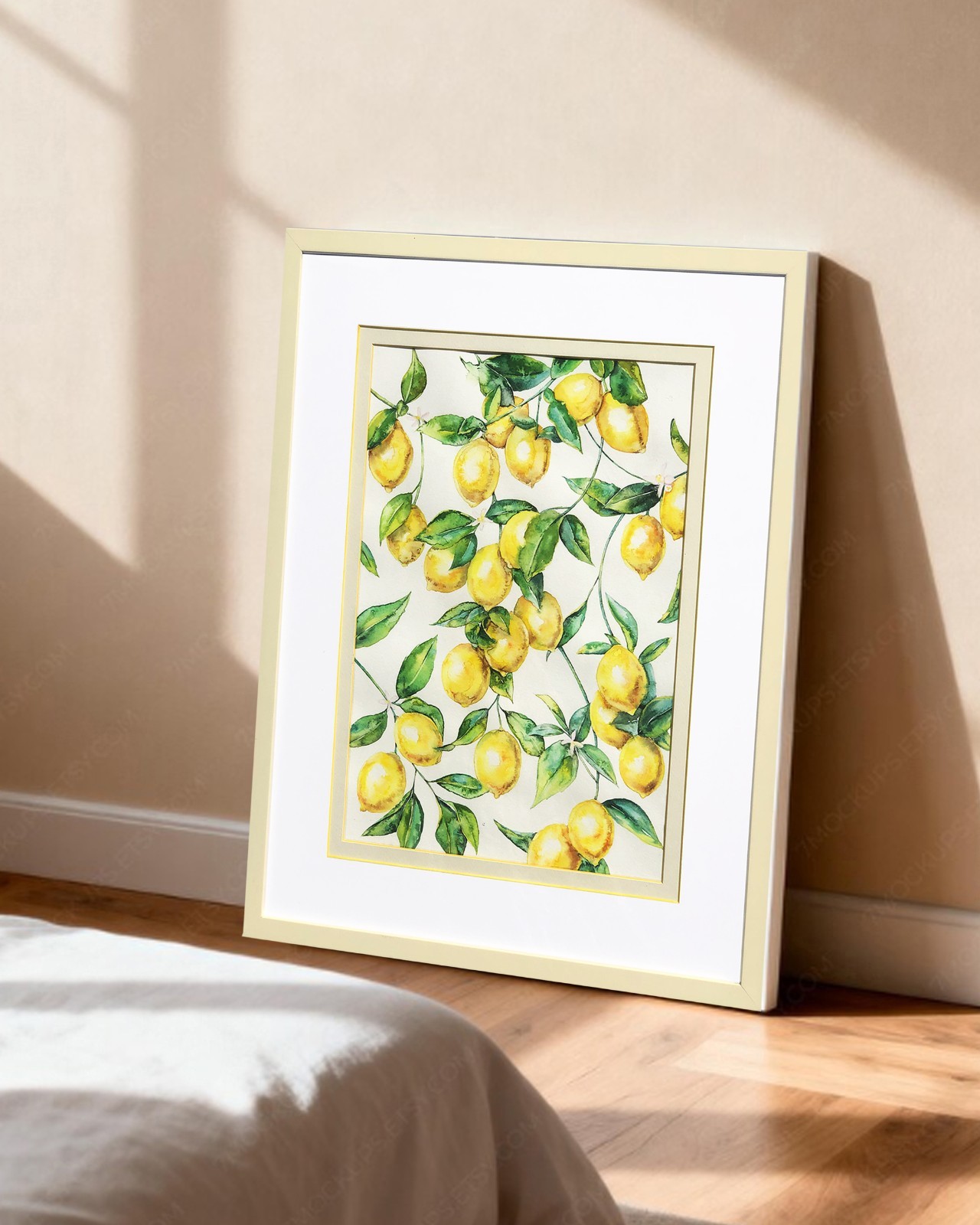 Watercolor painting original framed art, lemon wall art, lemons painting