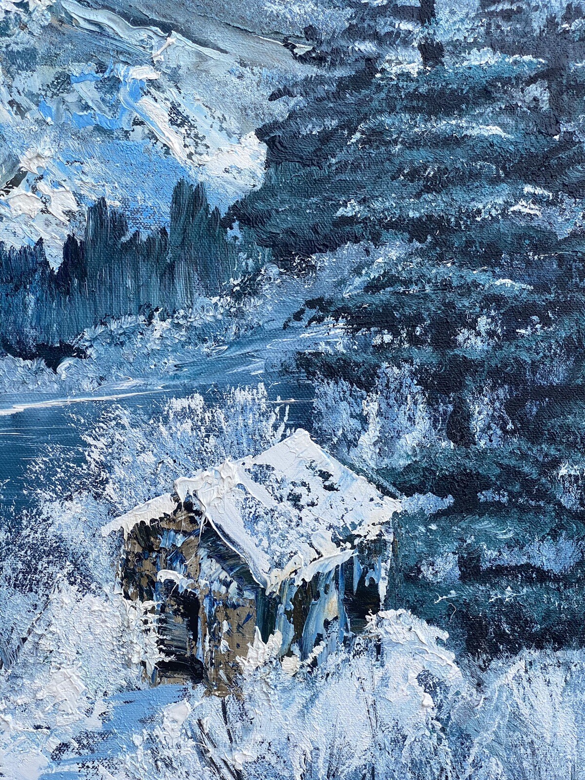 Northern Lights Aurora Borealis Winter Landscape Oil Painting on Canvas 30×24 in
