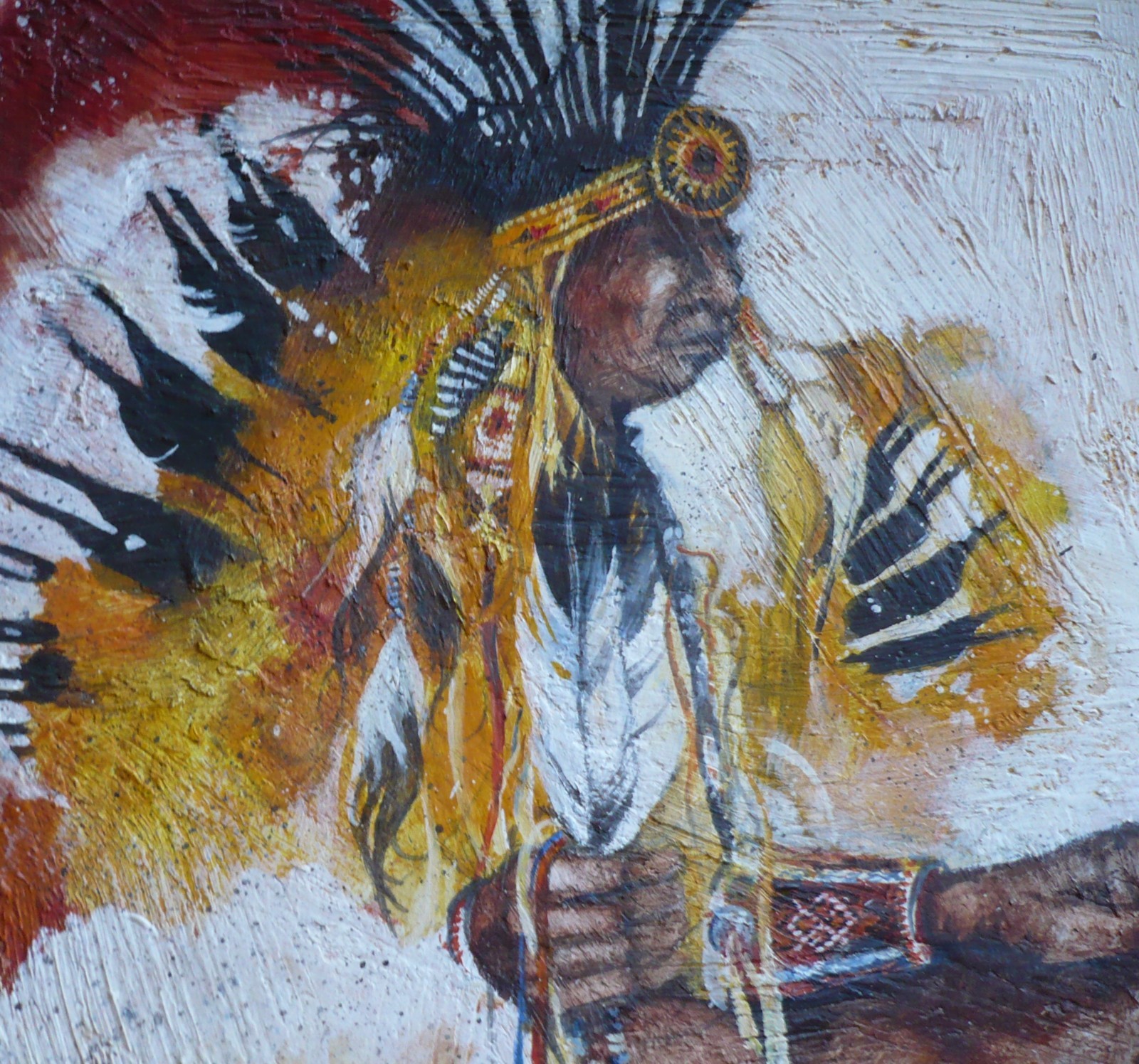 BAUGHMAN VINTAGE SIGNED OIL INDIAN CHIEF HEADDRESS WESTERN MODERN IMPRESSIONIST